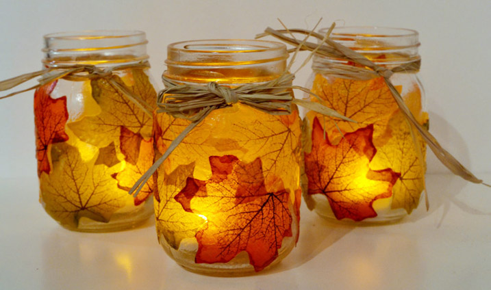 DIY Autumn Leaf Mason Jar Candle Holder