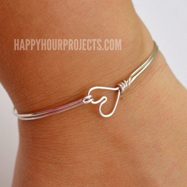 DIY Heart Clasp Wire Wrapped Bangle Bracelet